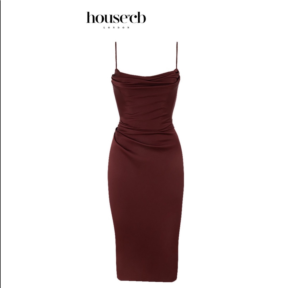 House of CB Satin Anja Dress in Burgundy